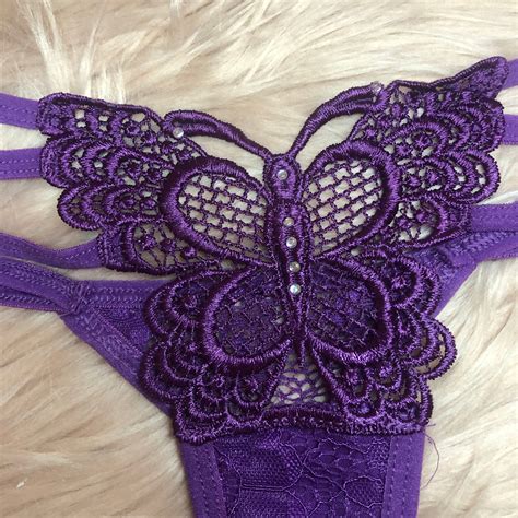 Y2k Butterfly Thong Panties Lace Panties Rhinestone Thong Etsy