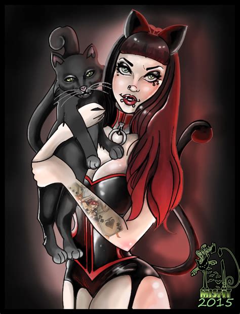 The Crazy Cat Lady Digitalart Pinup Goth Gothic Blackcat