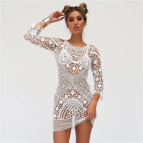 Sexy Beach Cover Up Crochet Swimwear Dress Ladies Bathing Suit Beach Cover Up Elegant Solid