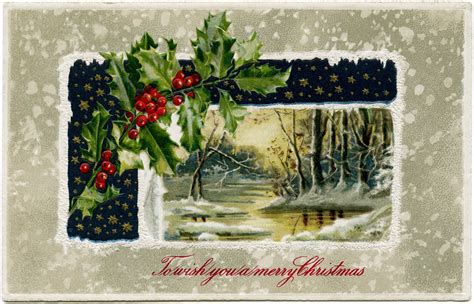Winter Scene Holly And Berries ~ Free Image Old Design
