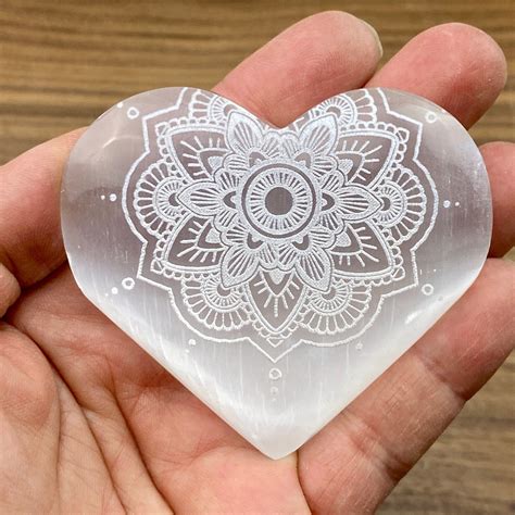 Selenite Heart Laser Engraved Mandala 2 Laser Engraved Ts Laser Engraving Stone Engraving