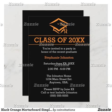Black Orange Mortarboard Simple Graduation Party Invitation Zazzle