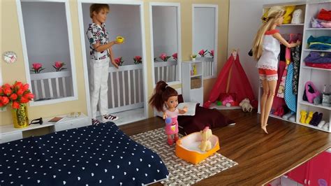 Barbie And Ken Morning Bedroom Routine In New Diy Craft Doll Dreamhouse Youtube