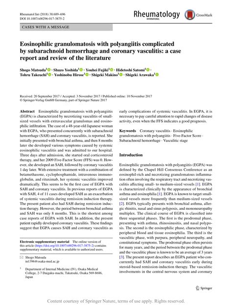 Eosinophilic Granulomatosis With Polyangiitis Complicated By