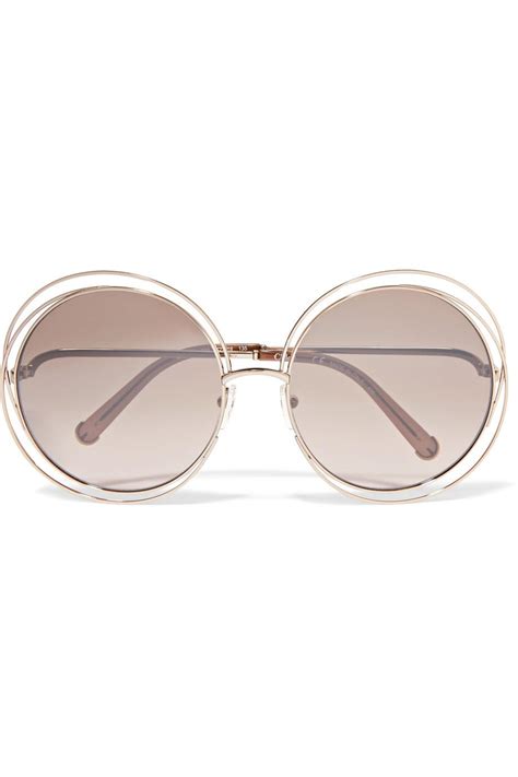 chloé carlina oversized round frame gold tone sunglasses