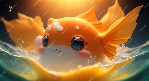 Premium Ai Image Ai Generated 3d Cute Chibi Goldfish Bloated