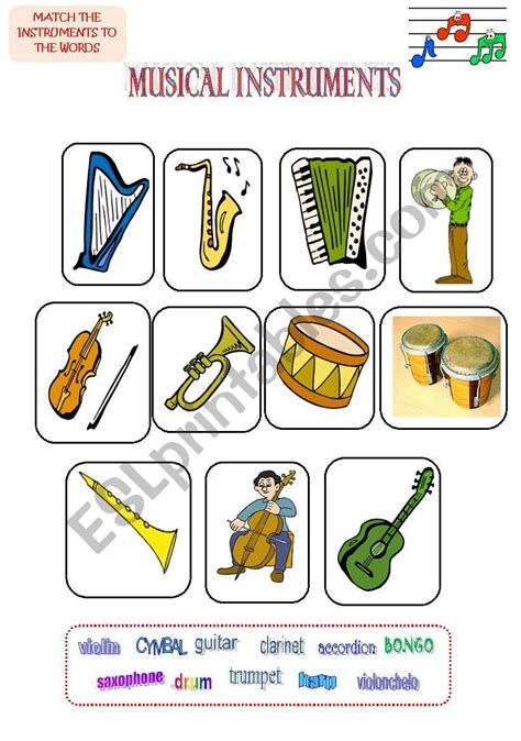 Musical Instruments Esl Worksheet By Mariaah