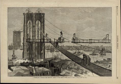 Nyc East River Suspension Bridge Construction View 1877 Old Print For