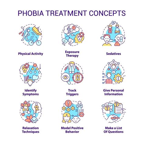 Phobia Treatment Concept Icons Set Therapy Techniques Anxiety