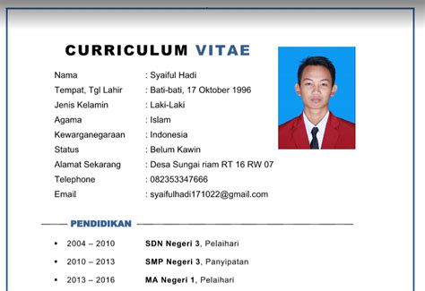 Contoh CV (Curriculum Vitae) terbaru 2019 Gratis format ...