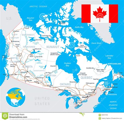 Links zur reisevorbereitung und buchung. Kanada-Karte, Flagge, Straßen - Illustration Vektor ...