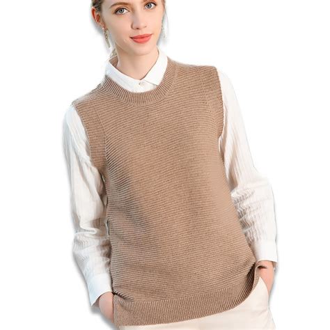Women S O Neck Pure Cashmere Knit Whorl Vest Fine Knitted