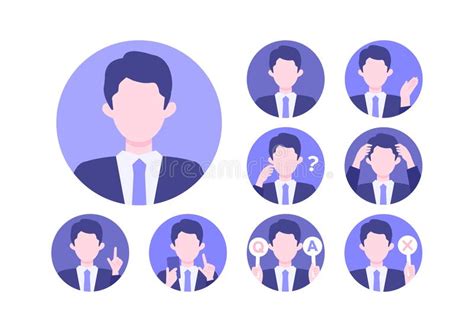 Businessman Cartoon Character Head Collection Set People Face Profiles