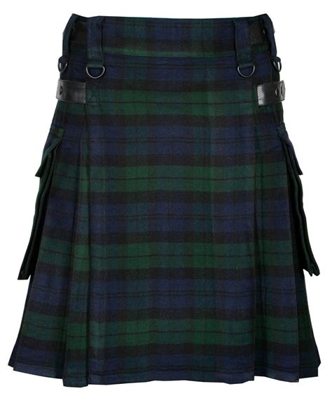 Scottish Kilt 8 Yards 16oz Black Watch Tartan Acrylic Wool Kilts With