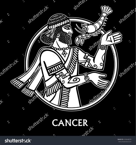 The sign of cancer belongs to the element of water, just like scorpio and pisces. Zodiac Sign Cancer Character Sumerian Mythology Stock ...