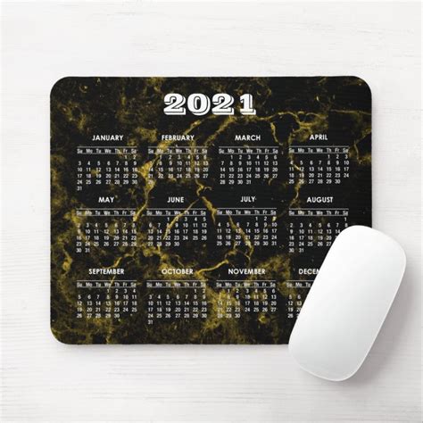 Black And Gold Marble Custom 2021 Calendar Mouse Pad Zazzle