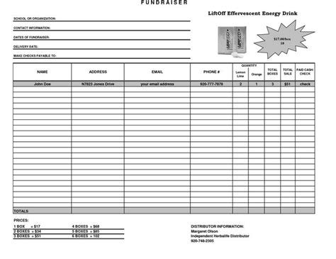fundraiser template excel fundraiser order form template