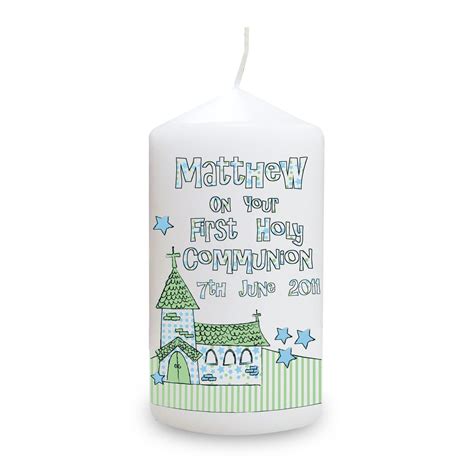 Personalised Whimsical Church Blue 1st Holy Communion Candle Kirchen