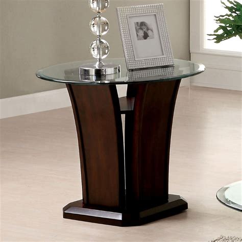 Furniture Of America Lantler Round Glass Top End Table In Dark Cherry