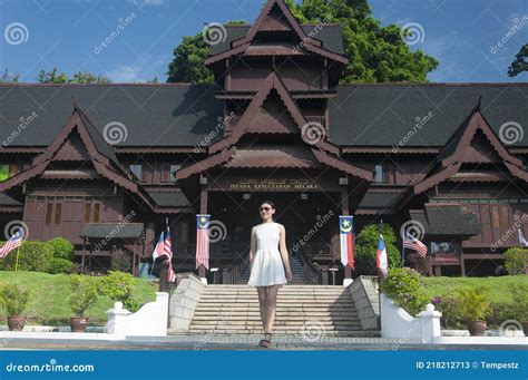 Chinese Woman In Front Of Melaka Sultanate Palace Museum Malaysia