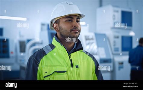 Industry 4 Factory Portrait Of A Modern Worker Wearing Safety Jacket