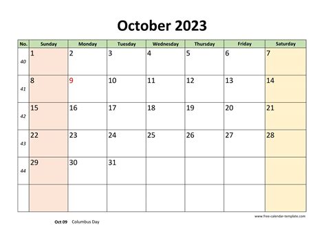 October 2023 Calendar Printable With Coloring On Weekend Horizontal
