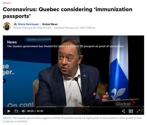 Coronavirus: Quebec considering 'immunization passports' · A Journal of ...
