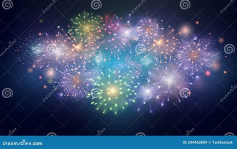 Realistic Colourful Fireworks Burst In Night Sky Background Summer