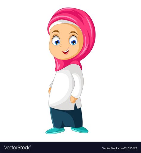 Beautiful Muslim Girl Cartoon Isolated Royalty Free Vector