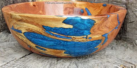 Blue Resin Inlaid Wood Bowl Wood Bowls Unique Items Products Wood