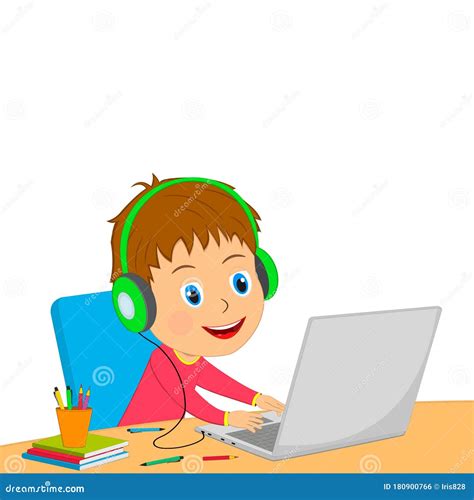 Little Cartoon Boy Using Computer Stock Vector Illustration Of