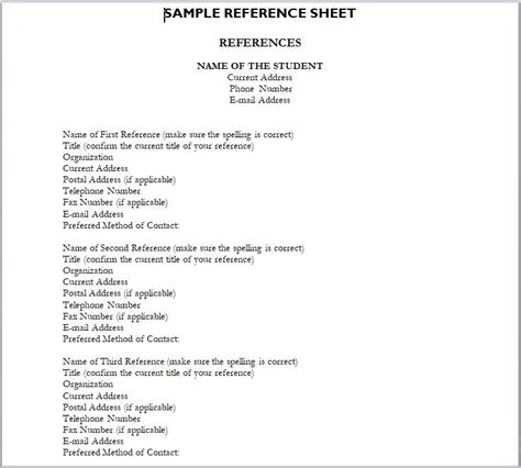 Free Reference List Templates Free Word Templates