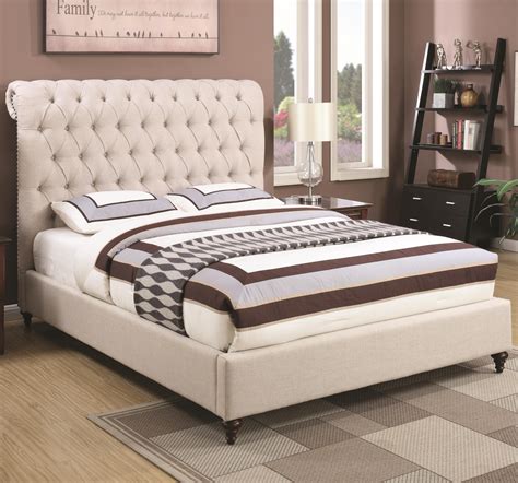 Coaster Devon 300525q Queen Upholstered Bed In Beige Fabric Dunk And Bright Furniture