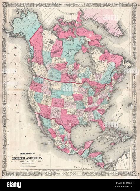 1864 Johnson Map Of North America Canada United States Mexico