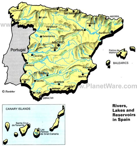 Map Of Rivers Lakes And Resevoirs In Spain Planetware