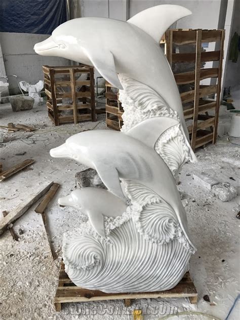 Hand Carved Marble Dolphin Stone Sculpture From Viet Nam