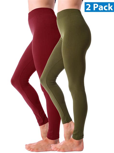 2 Pack Winter Warm Fleece Lined Thick Brushed Full Length Leggings Thights Thermal Pants