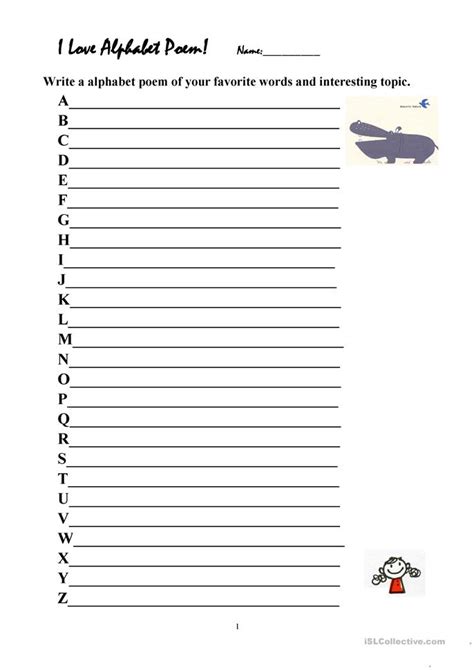 Teaching 7th grade math and looking for classroom decor? Alphabet Poem worksheet - Free ESL printable worksheets ...