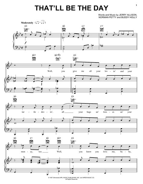 Thatll Be The Day Sheet Music By Buddy Holly Piano Vocal And Guitar