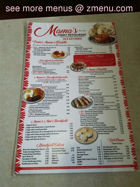 Menu At Mamas Restaurant Detroit