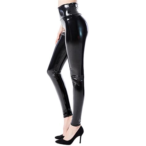 High Waisted Shiny Faux Leather Leggings For Women Skinny Latex Pants
