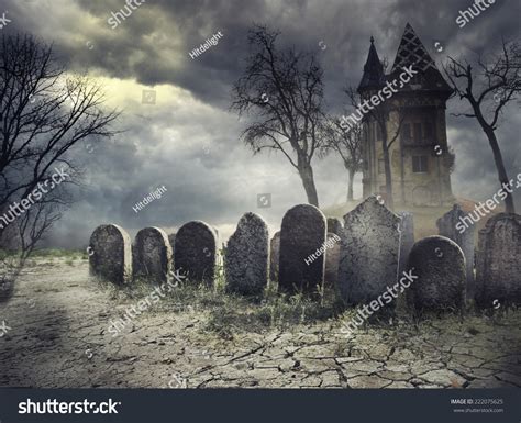 Hunted House On Spooky Graveyard Stock Photo 222075625 Shutterstock