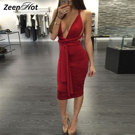 Sexy Deep V Neck Backless Dress Elastic Party Dresses Sexy