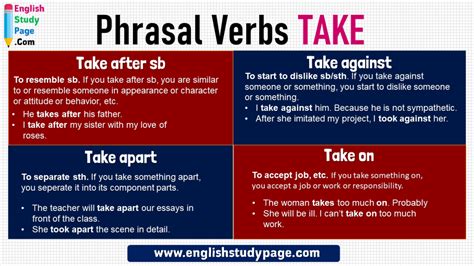 Phrasal Verbs Take Definition And Example Sentences English Study Page