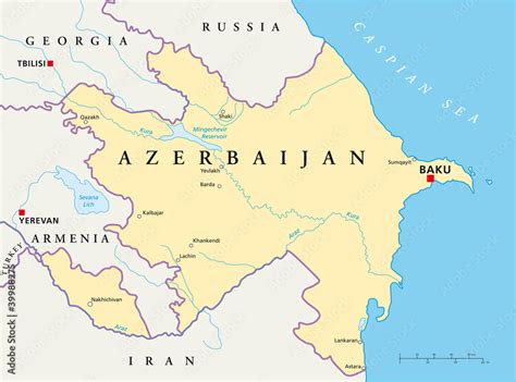 Fototapeta Polityczna Mapa Azerbejdżanu Ze Stolicą Baku Granicami