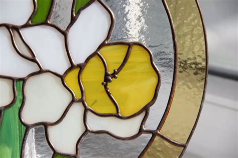 Stained Glass Tiffany Flowers Daffodils Window Panel Art Etsy