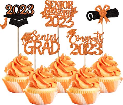 30 Pack Graduation 2023 Cupcake Toppers Glitter Senior