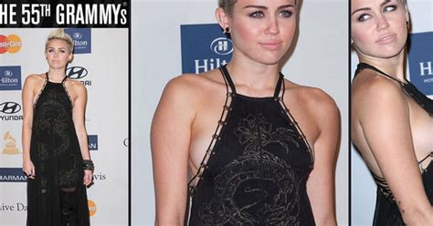 Miley Cyrus Braless Pokies And Possibly Pantyless At The Pre Grammy Party Celebrity Slips Hot