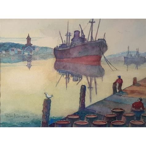 Vintage Harbor Scene Watercolor By Peter Keenan From Stephenakramer On