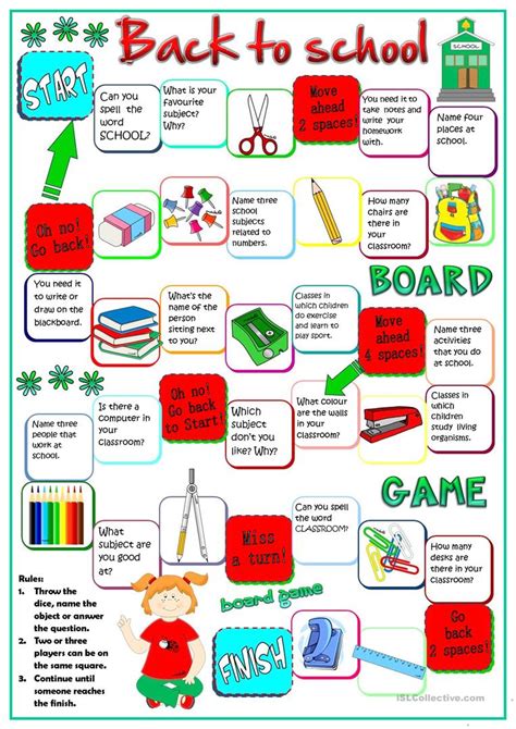 Back To School Board Game English Esl Worksheets For Distance Learning And Physical Classrooms